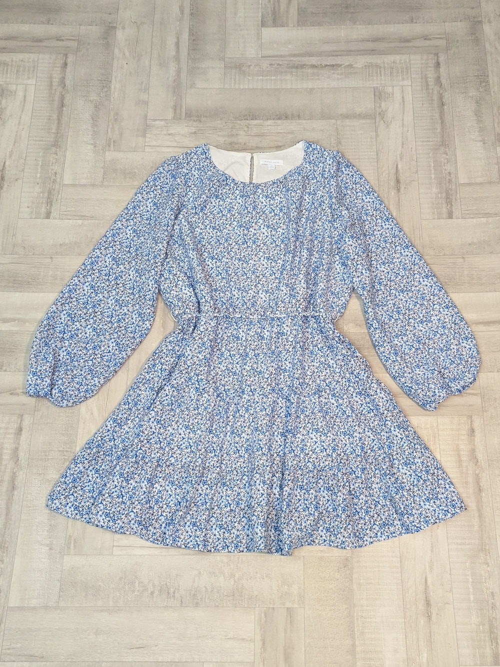 Draper James XL Blue White Ditsy Floral Dress Balloon Sleeve Boho Cottage Garden
